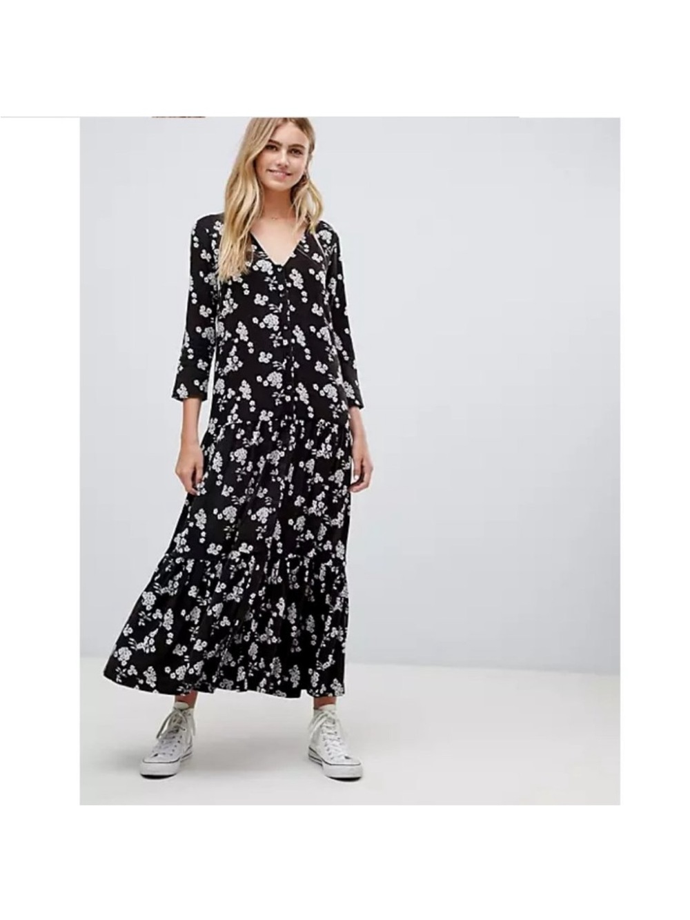 ASOS Design Button Through Casual Maxi Dress in Washed Floral Print